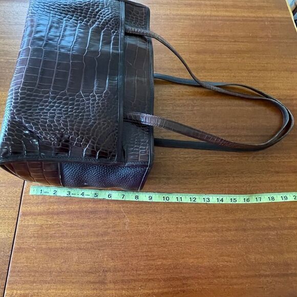 Vintage Brighton Croc Embossed Pattern Leather Shoulder Purse Brown Burgundy - Picture 7 of 15